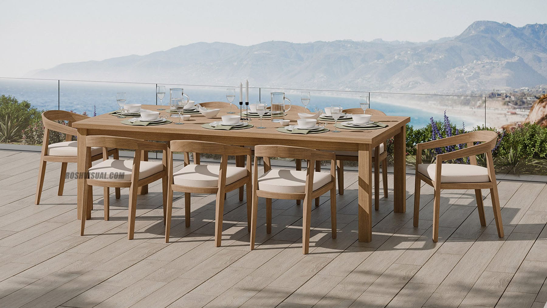 Wooden Dining Table 3D Rendering